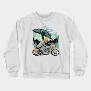 Cafe racer rider and whale Crewneck Sweatshirt